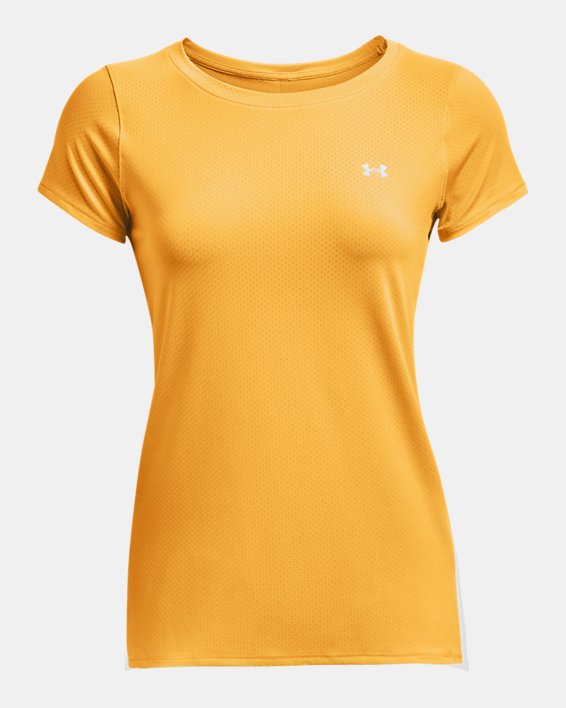 Women's HeatGear® Armour Short Sleeve, Yellow, pdpMainDesktop image number 4